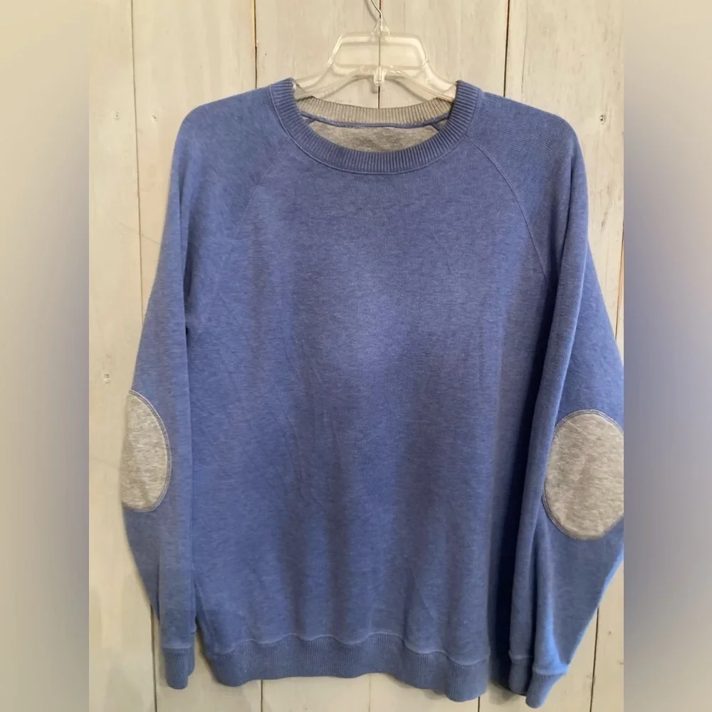 Daniel Cremieux Blue With Grey Elbow Patch Oversized Crew Neck Sweater Men's XXL